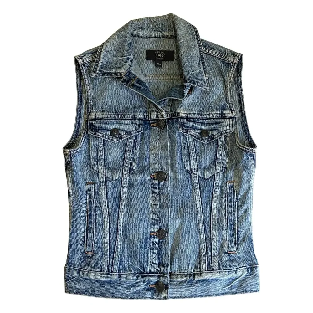 J. Crew‎ Indigo Denim Vest Jean Jacket Sleeveless Women's Size XXS Biker Western